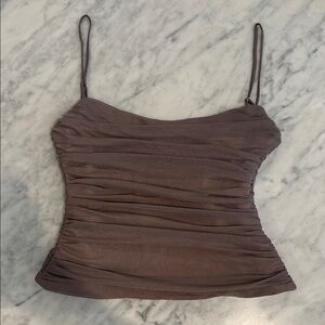 Zara Brown Ruched Spaghetti Strap Camisole